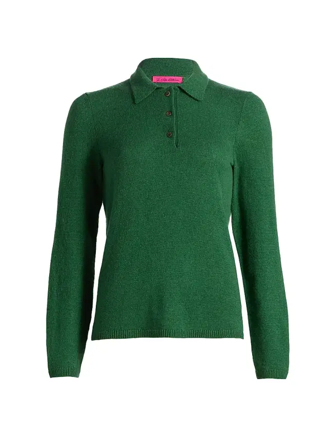The Elder Statesman Women's Laurel Cashmere Polo Shirt - Fern