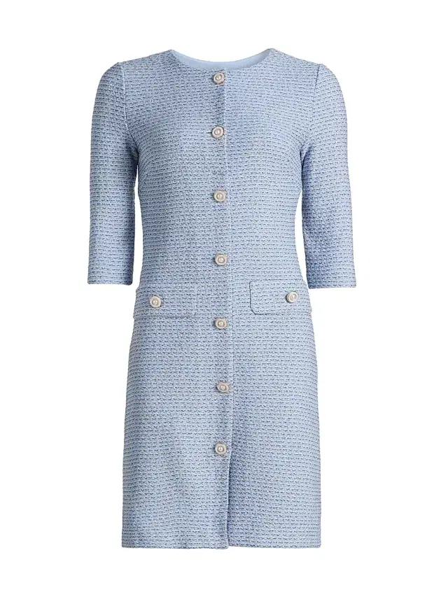 Women's Tweed Knit Sheath Knee-Length Dress - Powder Blue Aegean Biscotti