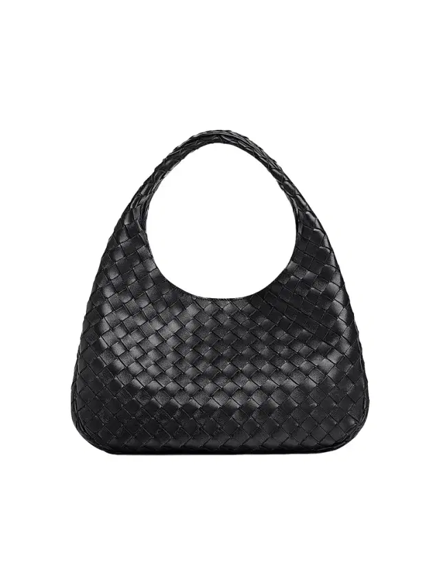 Bottega Veneta Women's  Campana Intrecciato Leather Shoulder Bag - Black Brass