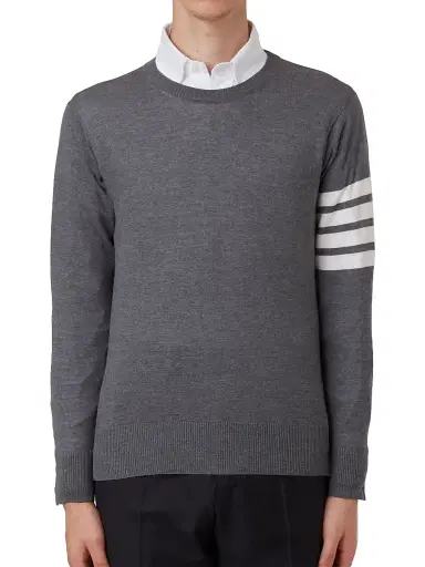 Thom Browne Men's Classic Merino Wool Crewneck Sweater - Med Grey | Thumbnail 1