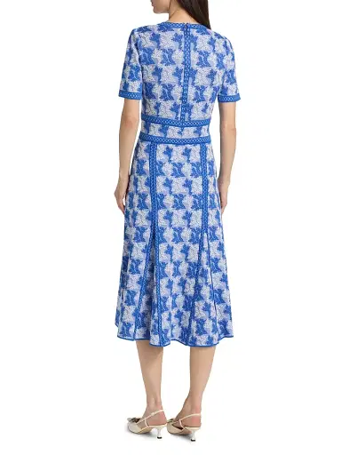 Misook Women's Botanical Intarsia-Knit Fit-&-Flare Maxi Dress - Aegean Blue White - Size XXL | Thumbnail 5