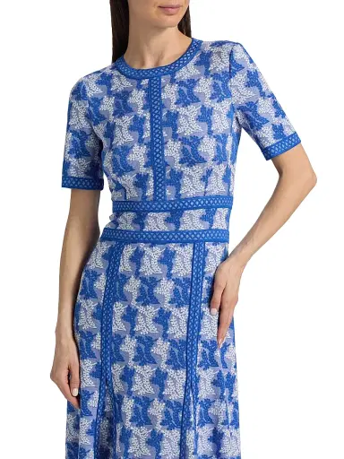 Misook Women's Botanical Intarsia-Knit Fit-&-Flare Maxi Dress - Aegean Blue White - Size XXL | Thumbnail 6
