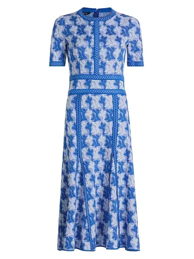 Misook Women's Botanical Intarsia-Knit Fit-&-Flare Maxi Dress - Aegean Blue White - Size XXL | Thumbnail 1