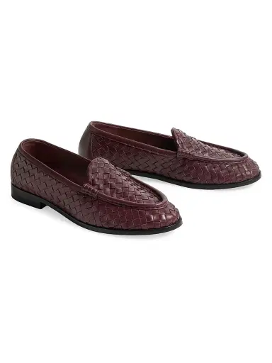 Bottega Veneta Women's Silenzio Intrecciato Leather Loafers - Deep Mahogany - Size 10.5 | Thumbnail 2