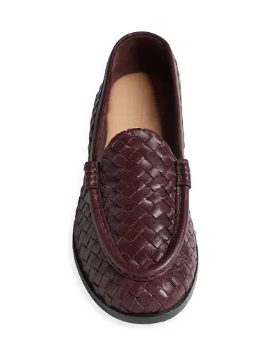Bottega Veneta Women's Silenzio Intrecciato Leather Loafers - Deep Mahogany - Size 10.5 | Thumbnail 3