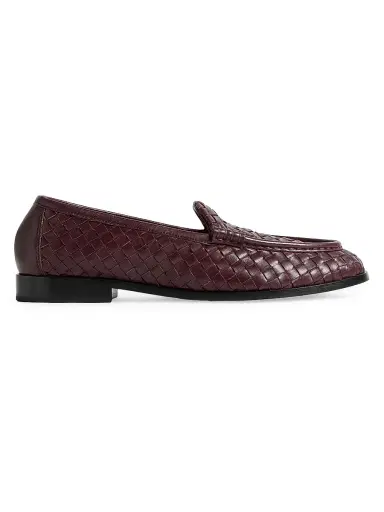 Bottega Veneta Women's Silenzio Intrecciato Leather Loafers - Deep Mahogany - Size 10.5 | Thumbnail 1