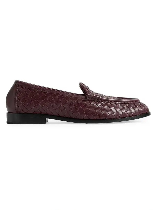 Bottega Veneta Women's Silenzio Intrecciato Leather Loafers - Deep Mahogany