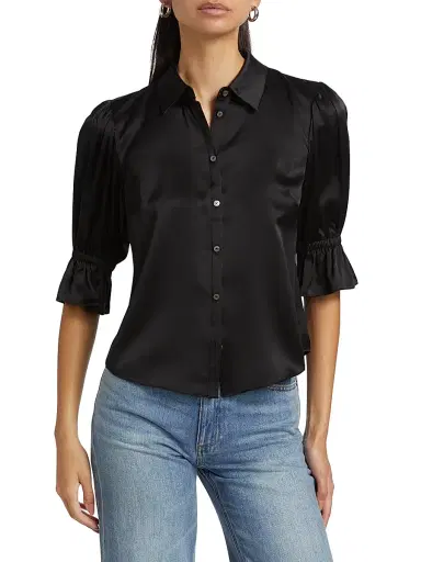 Cinq à Sept Women's Fiona Silk Puff-Sleeve Blouse - Black - Size XL | Thumbnail 3 Cinq à Sept Women's Fiona Silk Puff-Sleeve Blouse - Black - Size XL | Thumbnail 3