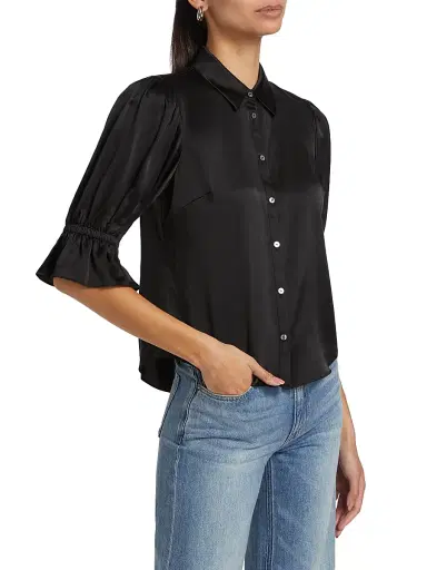 Cinq à Sept Women's Fiona Silk Puff-Sleeve Blouse - Black - Size XL | Thumbnail 4 Cinq à Sept Women's Fiona Silk Puff-Sleeve Blouse - Black - Size XL | Thumbnail 4
