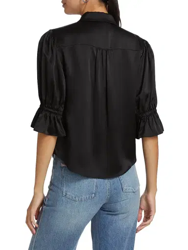 Cinq à Sept Women's Fiona Silk Puff-Sleeve Blouse - Black - Size XL | Thumbnail 5 Cinq à Sept Women's Fiona Silk Puff-Sleeve Blouse - Black - Size XL | Thumbnail 5