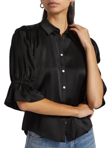 Cinq à Sept Women's Fiona Silk Puff-Sleeve Blouse - Black - Size XL | Thumbnail 6 Cinq à Sept Women's Fiona Silk Puff-Sleeve Blouse - Black - Size XL | Thumbnail 6