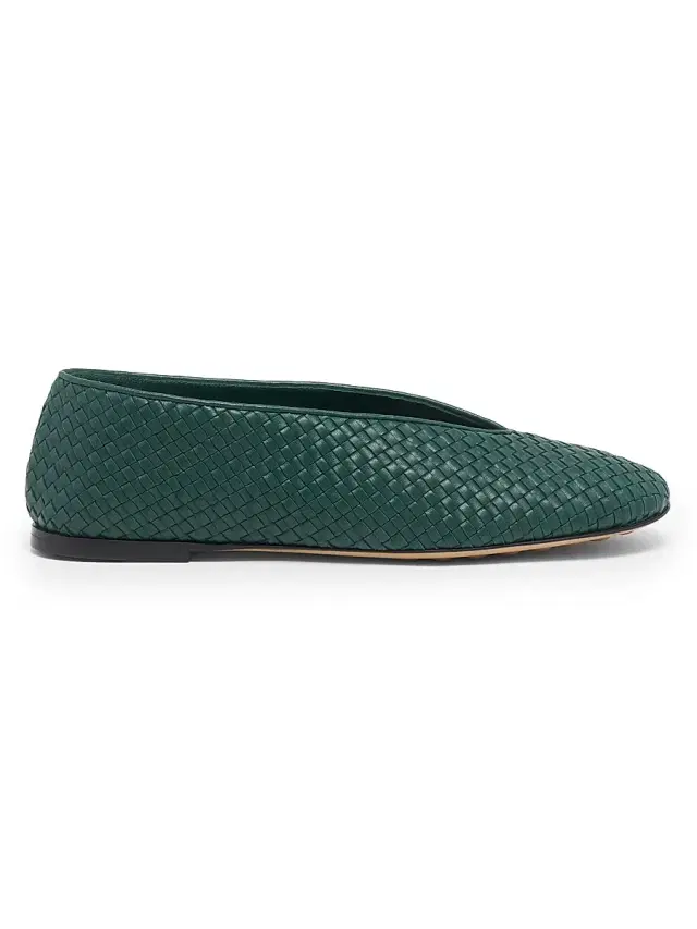 Bottega Veneta Women's Rosa Intrecciato Leather Flats - New Emerald Green