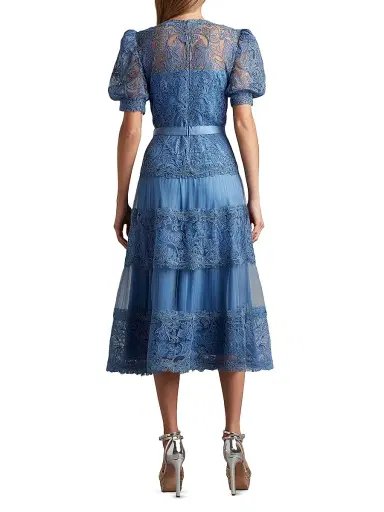 Tadashi Shoji Women's Corded Lace V-Neck Midi-Dress | Thumbnail 2 Tadashi Shoji Women's Corded Lace V-Neck Midi-Dress | Thumbnail 2