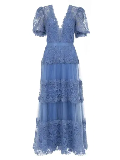 Tadashi Shoji Women's Corded Lace V-Neck Midi-Dress - Powder Blue - Size 16 | Thumbnail 1 Tadashi Shoji Women's Corded Lace V-Neck Midi-Dress - Powder Blue - Size 16 | Thumbnail 1