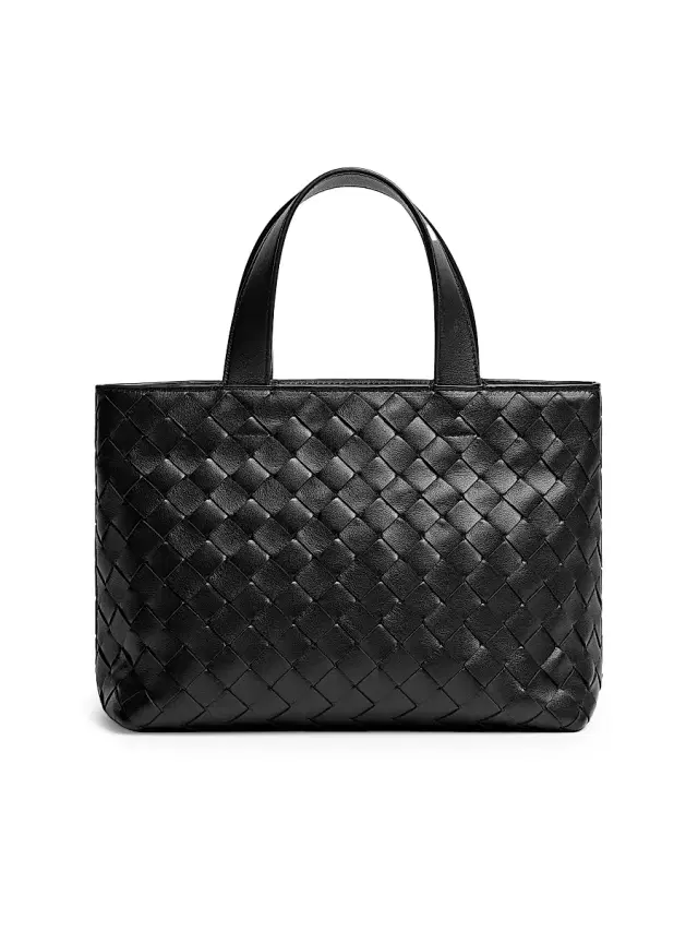 Bottega Veneta Men's Mini Intrecciato Leather Zip Tote Bag - Black Silver