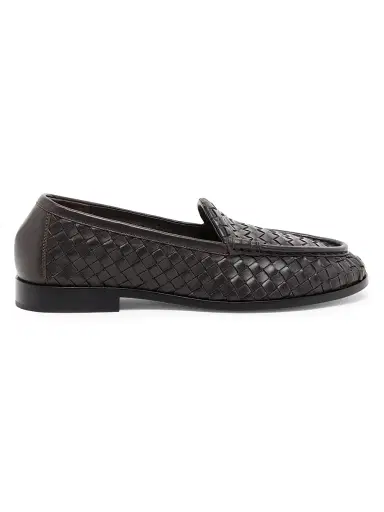 Bottega Veneta Women's Silenzio Intrecciato Leather Loafers - Espresso - Size 12 | Thumbnail 1