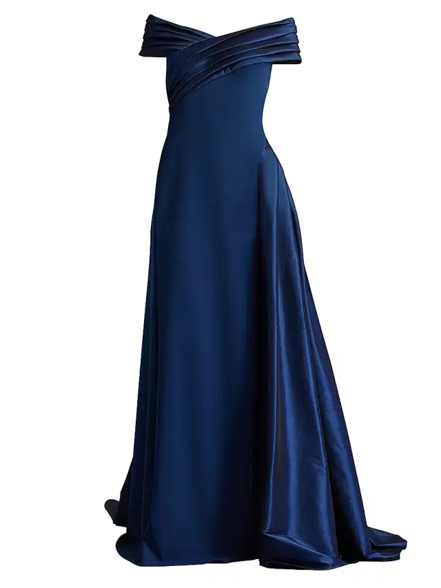 Tadashi Shoji Women's Elysian Draped Overlay Train Gown - Navy