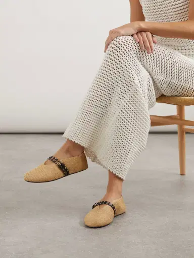 Alaïa Leather-trimmed Raffia Ballet Flats | Thumbnail 2