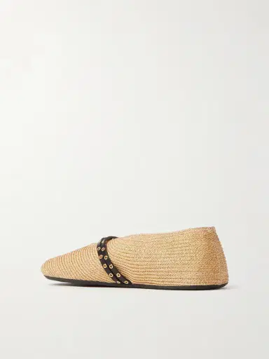 Alaïa Leather-trimmed Raffia Ballet Flats | Thumbnail 3