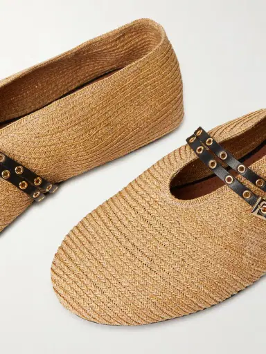 Alaïa Leather-trimmed Raffia Ballet Flats | Thumbnail 4