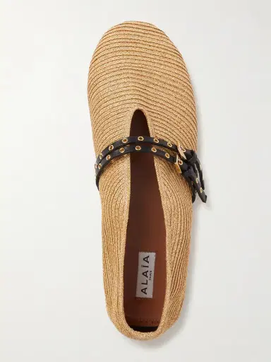 Alaïa Leather-trimmed Raffia Ballet Flats | Thumbnail 5