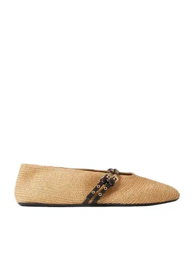 Alaïa Leather-trimmed Raffia Ballet Flats | Thumbnail 1