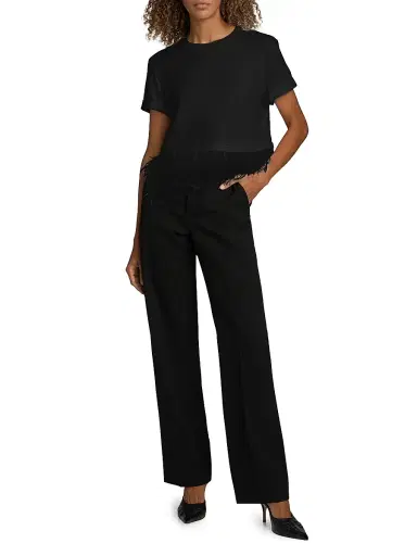 Cinq à Sept Women's Feather-Trim Stretch-Cotton Crop T-Shirt - Black | Thumbnail 2