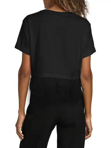Cinq à Sept Women's Feather-Trim Stretch-Cotton Crop T-Shirt - Black | Thumbnail 5