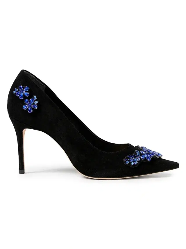 Cinq à Sept Women's Jodie 85MM Crystal-Embellished Suede Pumps - Black Blue Crystal