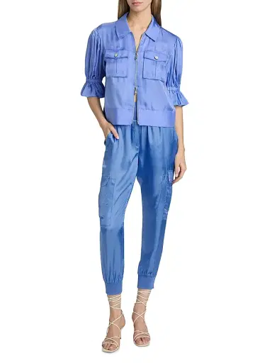 Cinq à Sept Women's Giles Twill Cargo Joggers - Cobalt Wave | Thumbnail 2