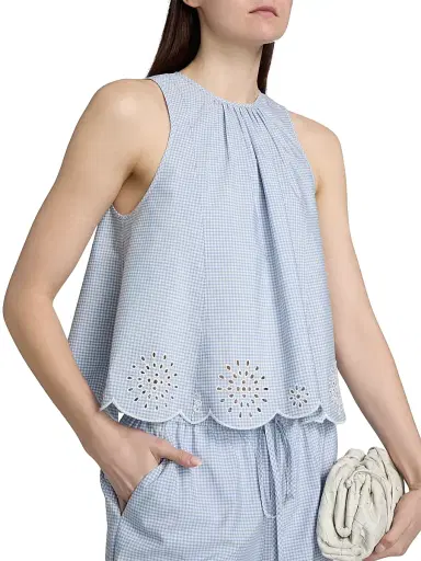 Cinq à Sept Women's Jessa Gingham Eyelet Cotton-Blend Top - Lilac Opal | Thumbnail 6 Cinq à Sept Women's Jessa Gingham Eyelet Cotton-Blend Top - Lilac Opal | Thumbnail 6