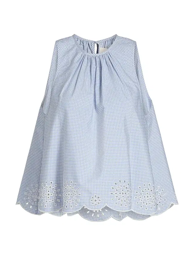 Women's Jessa Gingham Eyelet Cotton-Blend Top - Lilac Opal