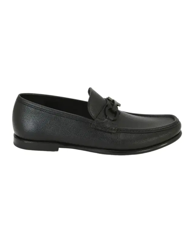 Ferragamo Men 's Crown Textured Leather Gancini Moccasin Loafers