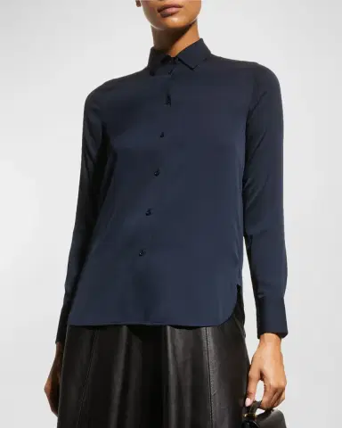 Vince Slim-Fit Long-Sleeve Stretch-Silk Blouse | Thumbnail 2 Vince Slim-Fit Long-Sleeve Stretch-Silk Blouse | Thumbnail 2