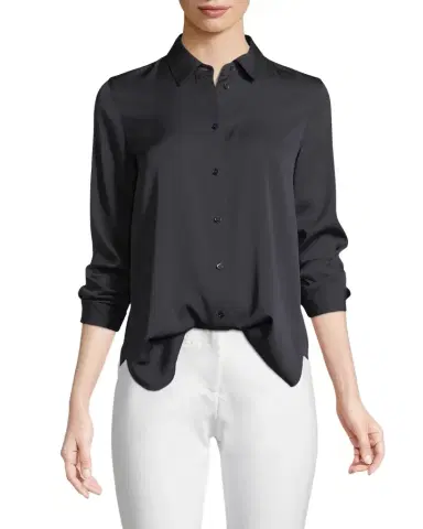 Vince Slim-Fit Long-Sleeve Stretch-Silk Blouse | Thumbnail 1 Vince Slim-Fit Long-Sleeve Stretch-Silk Blouse | Thumbnail 1