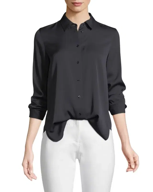 Vince Slim-Fit Long-Sleeve Stretch-Silk Blouse