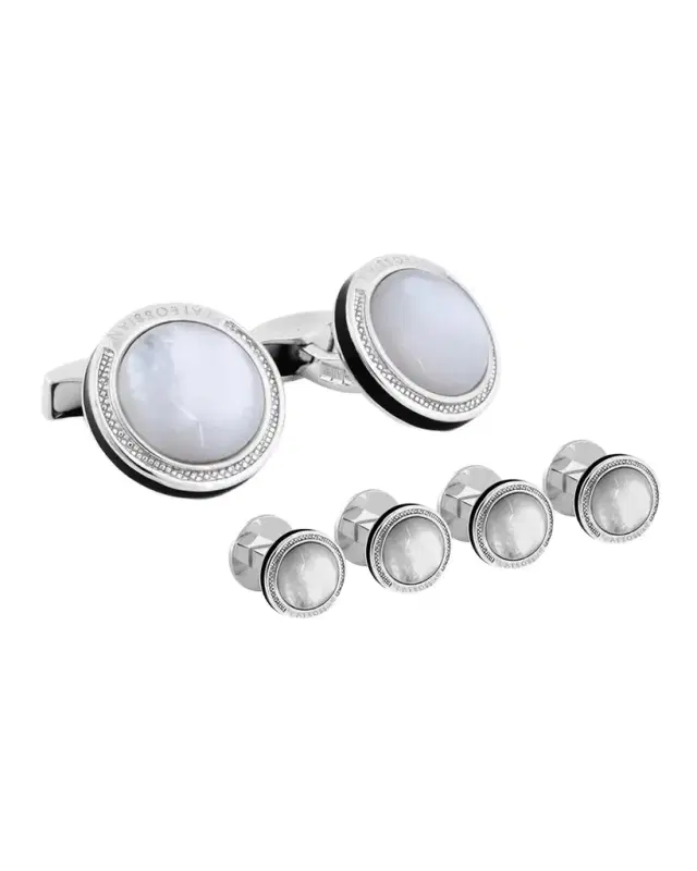Mother-of-Pearl Sterling Silver Cuff Links Stud Set