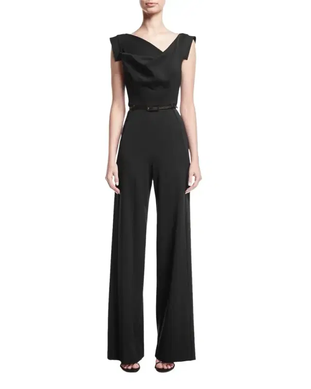 BLACK HALO Jackie Cap-Sleeve Belted Wide-Leg Jumpsuit