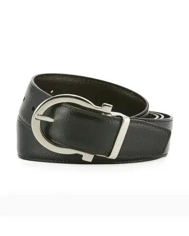 Ferragamo Men's Stamped Leather Gancio Buckle Belt | Thumbnail 3 Ferragamo Men's Stamped Leather Gancio Buckle Belt | Thumbnail 3
