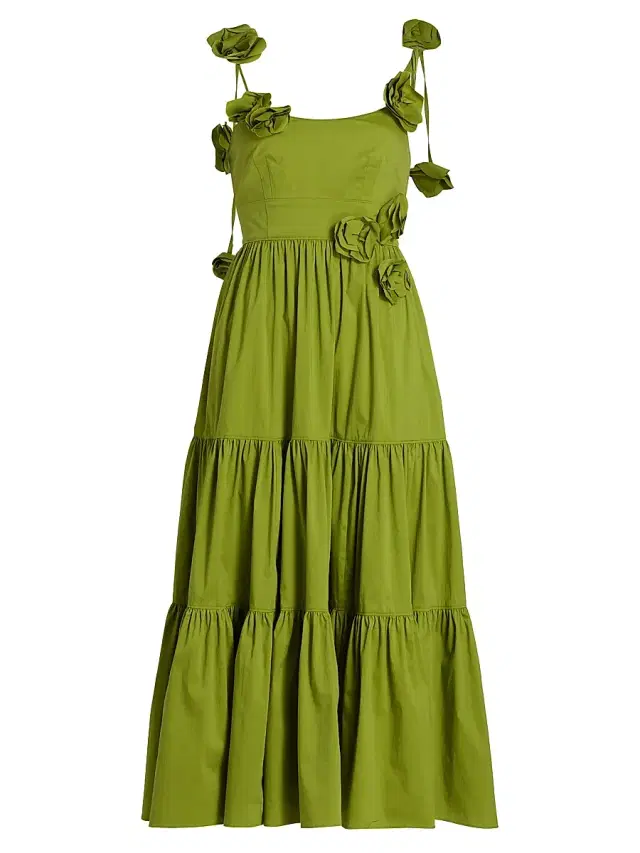 Cinq à Sept Women's Kael Embellished Cotton-Blend Tiered Midi-Dress - Dark Lime