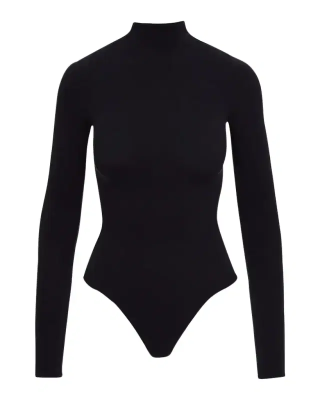 Mock-Neck Long-Sleeve Ballet Bodysuit, One Size