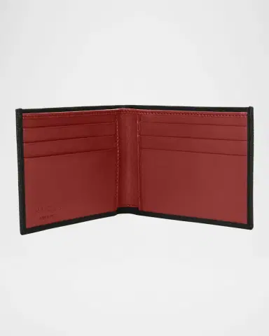 FERRAGAMO Men's Revival Gancini Bi-Fold Leather Wallet, Black/Red | Thumbnail 2