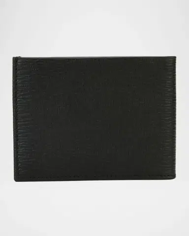 FERRAGAMO Men's Revival Gancini Bi-Fold Leather Wallet, Black/Red | Thumbnail 3