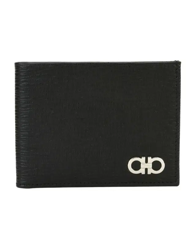 Ferragamo Men 's Revival Gancini Bi-Fold Leather Wallet, Black/Red