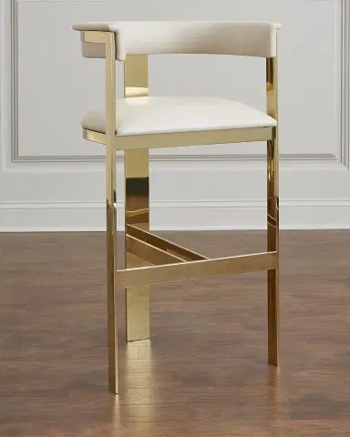 Interlude Home Darla Brass & Leather Counter Stool, 26" | Thumbnail 1
