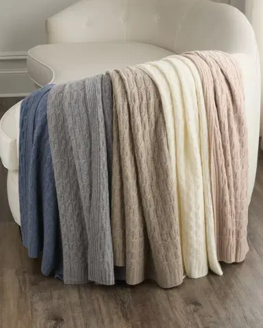 Sofia Cashmere Seed-Stitch Cable Throw | Thumbnail 1