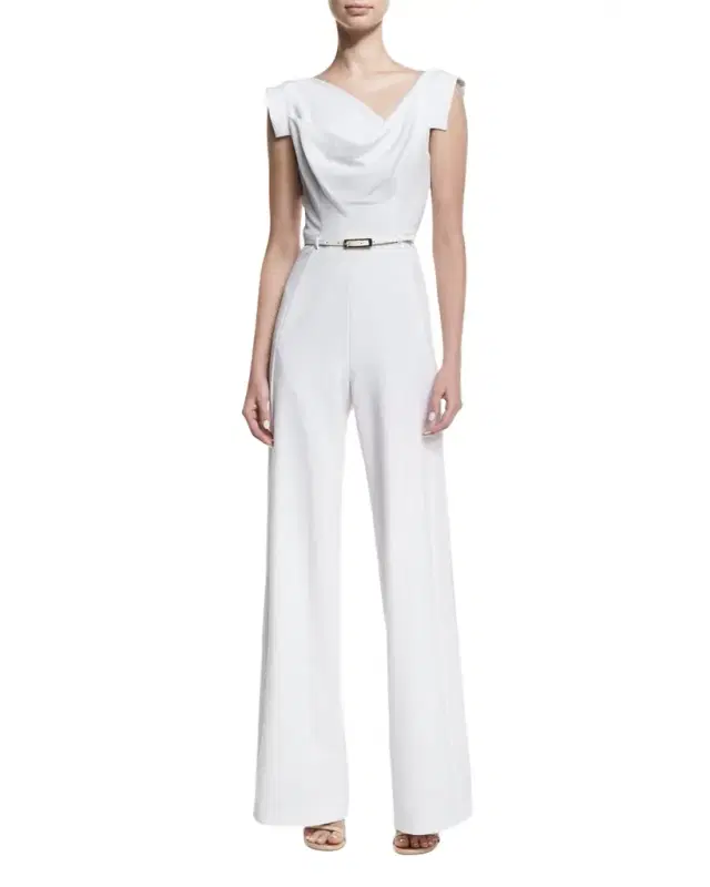 BLACK HALO Jackie Cap-Sleeve Belted Wide-Leg Jumpsuit