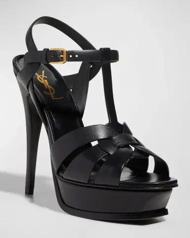 Saint Laurent Tribute Leather T-Strap Platform Sandals | Thumbnail 2