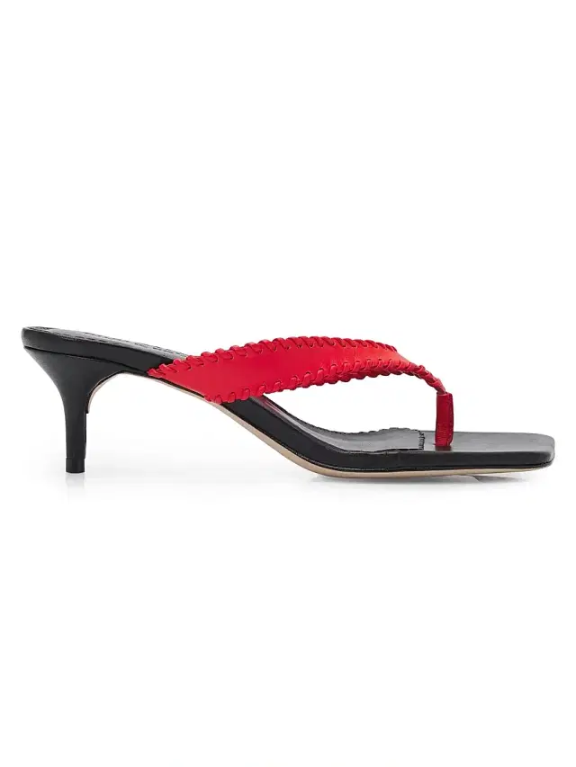 Cinq à Sept Women's Woven Leather Kitten-Heel Sandals - Bisou Black