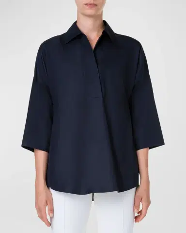 Akris punto Kimono-Sleeve Split-Neck Blouse | Thumbnail 2